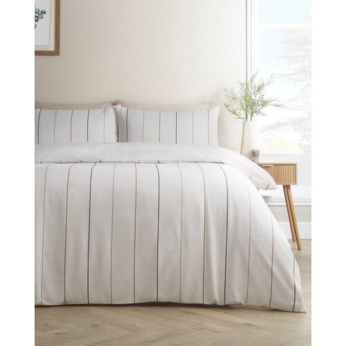 Textured Stripe Duvet Set White Double