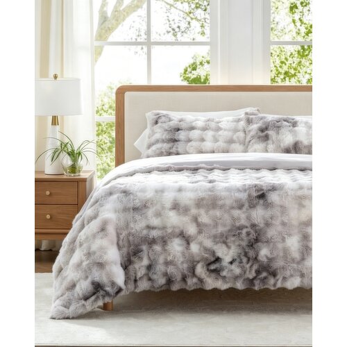 Faux Fur Duvet Set Grey King Size