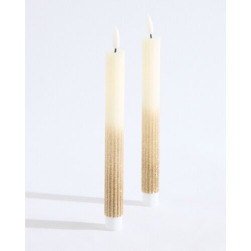 Glitter Flameless Dinner Candles - Pack Of 2 Champagne 