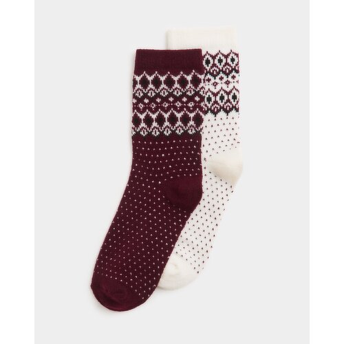 Women's Jacquard Burgundy Boot Socks - Pack Of 2 Burgundy 4-8