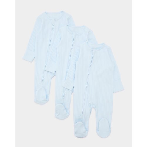 Cotton Blue Two-Way-Zip Sleepsuit - Pack Of 3 Light-Blue 0-3 Mths