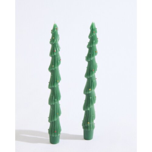 Christmas Tree Dinner Candles - Pack Of 2 Green