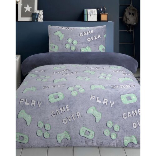 Glow In The Dark Gamer Fleece Duvet Set Green Double