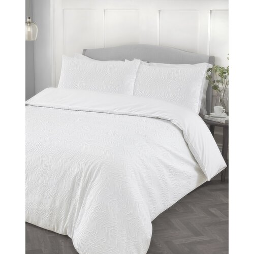 Wave Microfibre Duvet Set White Single