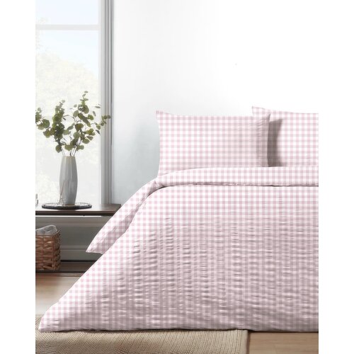 Gingham Seersucker Duvet Set Pink Super King
