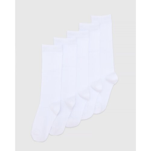 Girls Cotton Rich Knee High Socks - Pack Of 5 White 4-6.5