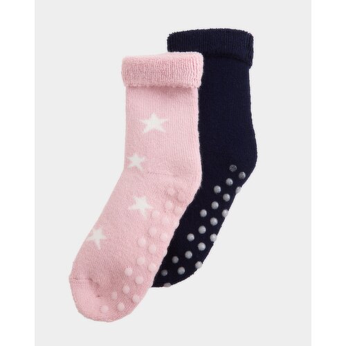 Women's Gripper Sole Cosy Burgundy Socks - Pack Of 2 Denim-Pink 4-8