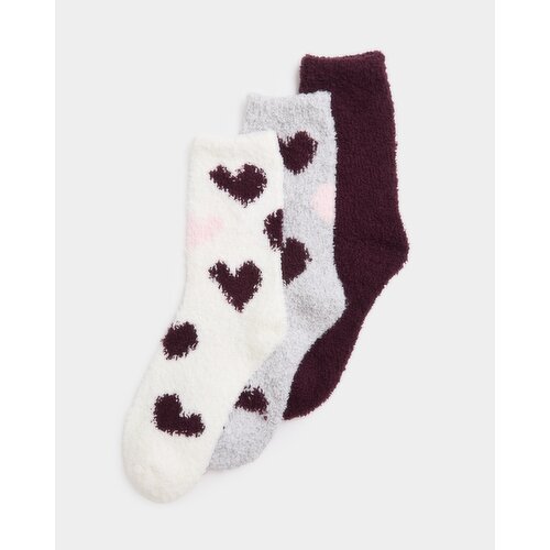 Women's Fluffy Socks - Pack Of 3 Heart 4-8