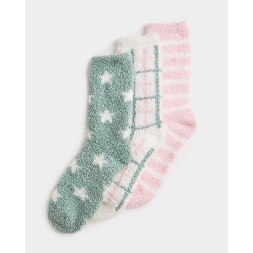 Women's Fluffy Socks - Pack Of 3 Green 4-8