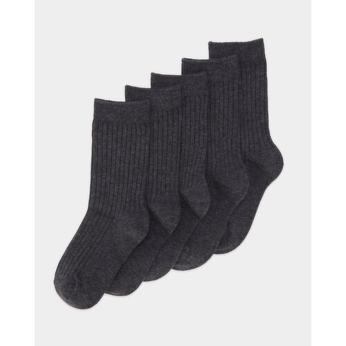 School Rib Comfort Socks - Pack Of 5 Grey 12-3.5