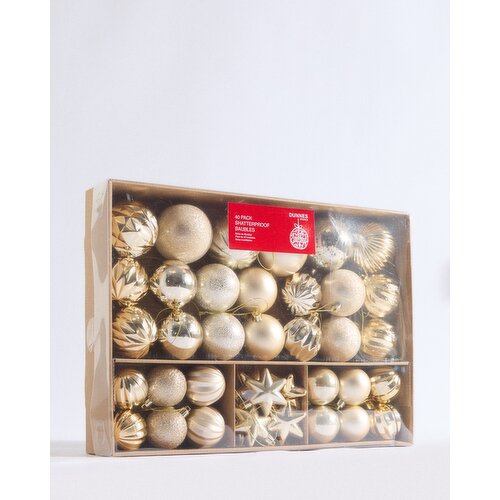 Shatterproof Baubles - Pack of 40 Gold 