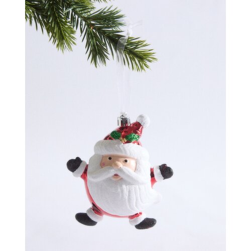 Glitter Santa Hanging Decoration Red