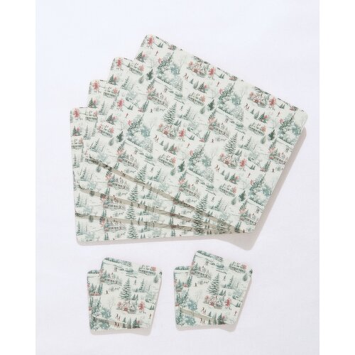 Printed Placemat And Coaster Set - Pack Of 4 Green