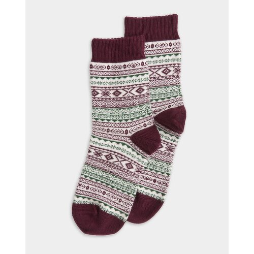 Women's Jacquard Knit Crew Socks - 1 Pair Burgundy 4-8