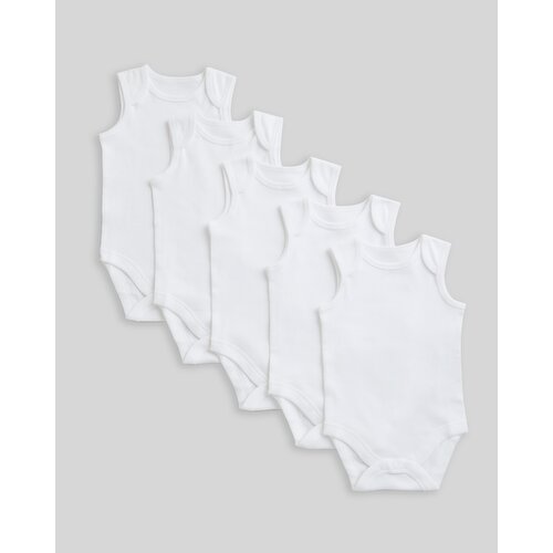 Unisex Sleeveless Baby Bodysuits - Pack Of 5 White 9-12 Mths
