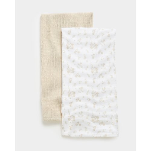 Printed Waffle Tea Towel - Pack Of 2 Natural 