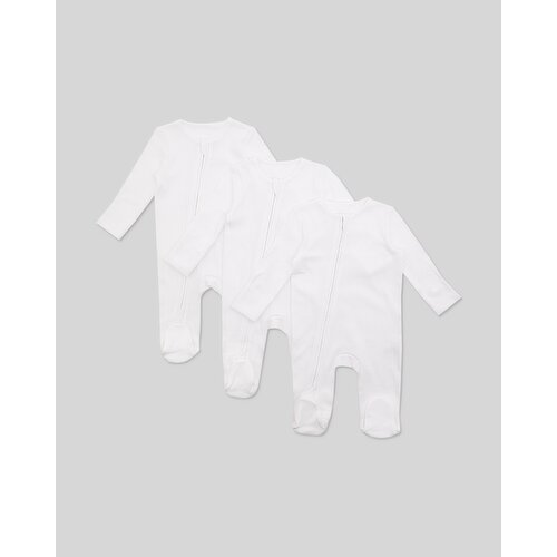 Two-Way-Zip Sleepsuit - Pack Of 3 White 0-3 Mths