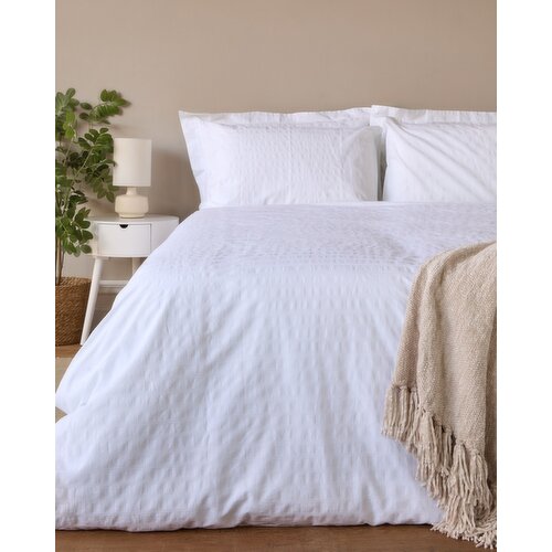 Waffle Stripe Duvet Set White Super King