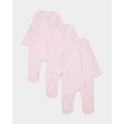 Cotton Pink Two-Way-Zip Sleepsuit - Pack Of 3 Light-Pink 0-3 Mths
