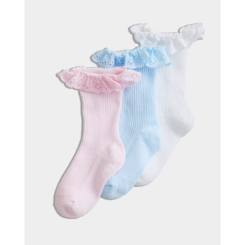 Baby Cotton Ruffle Socks - Pack Of 3 Assorted 3-5.5