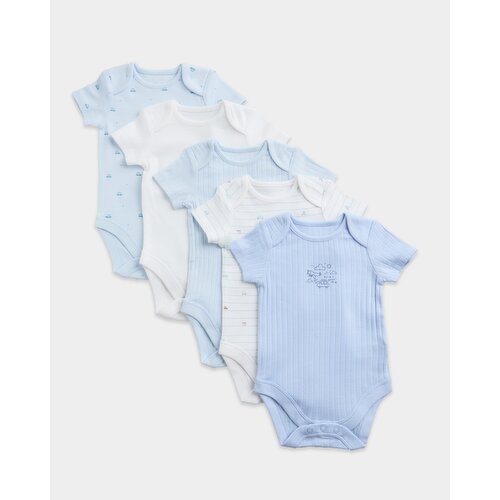 Pure Cotton Bodysuits - Pack Of 5 Blue 6-9 Mths