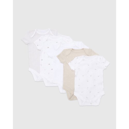 Pure Cotton Bodysuit - Pack Of 5 Taupe 12-18 Mths