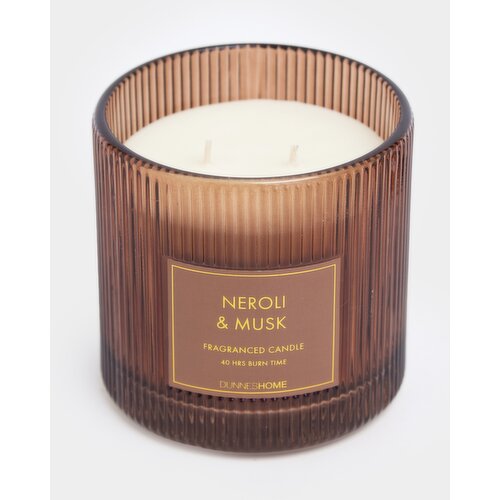 Red Hibiscus Ribbed Candle Brown 