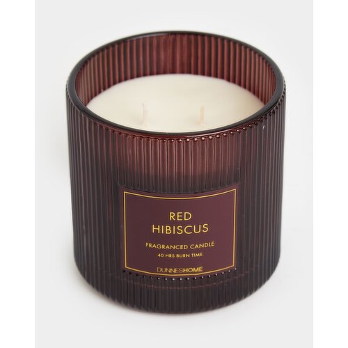 Red Hibiscus Ribbed Candle Burgundy 