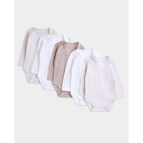 Long Sleeve Cotton Bodysuit- Pack Of 5 Stone 0-3 Mths