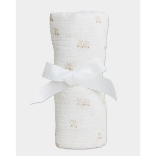 Bear Muslin Swaddle Blanket Stone