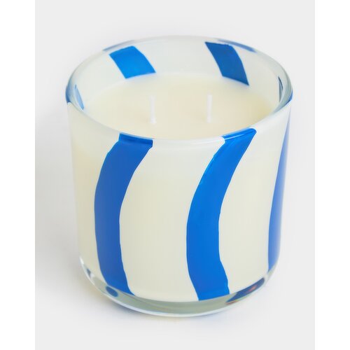 Stripe Glass Sea Salt Candle Blue 