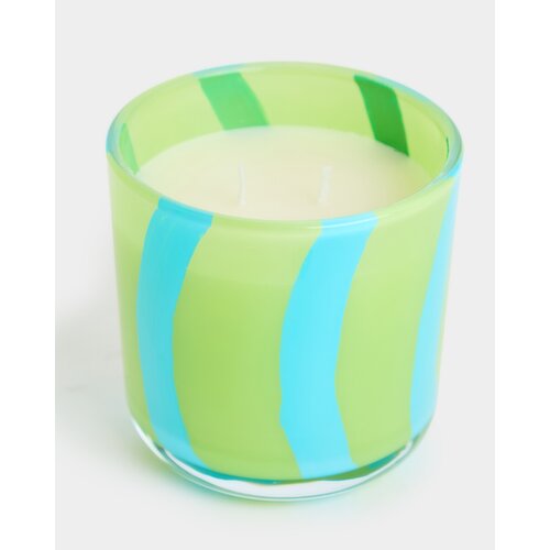 Stripe Glass Coconut & Caramel Candle Green