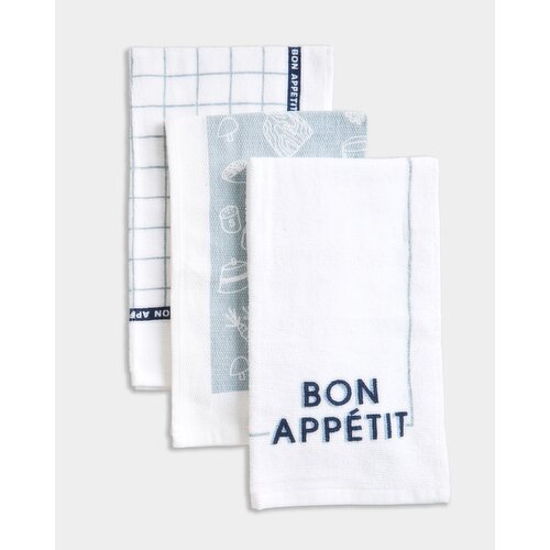 Printed Tea Towels - Pack Of 3 Light-Blue 