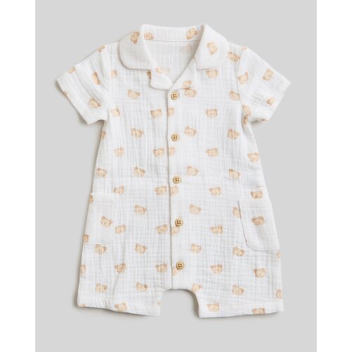 Bear Print Cotton Romper White 6-9 Mths