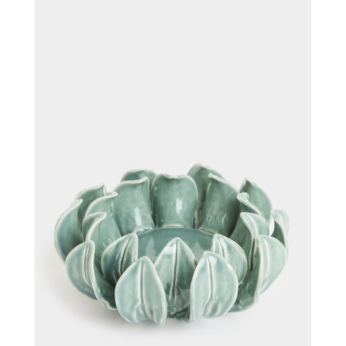 Leaf Pillar Candle Holder Green