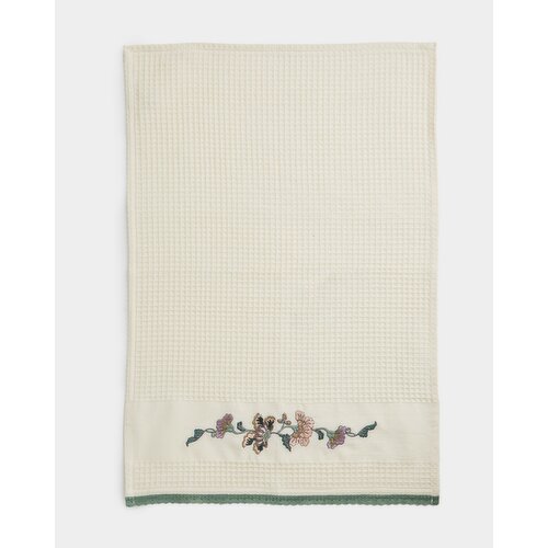Carolyn Donnelly Eclectic Waffle Embroidered Tea Towel Cream 