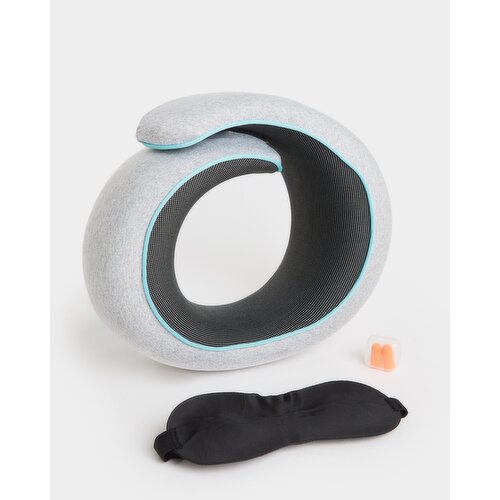 Neck Pillow, Eye Mask & Ear Plug Set Grey 