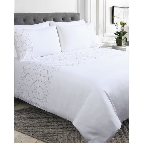 Geo Embroidered Duvet Set White King Size
