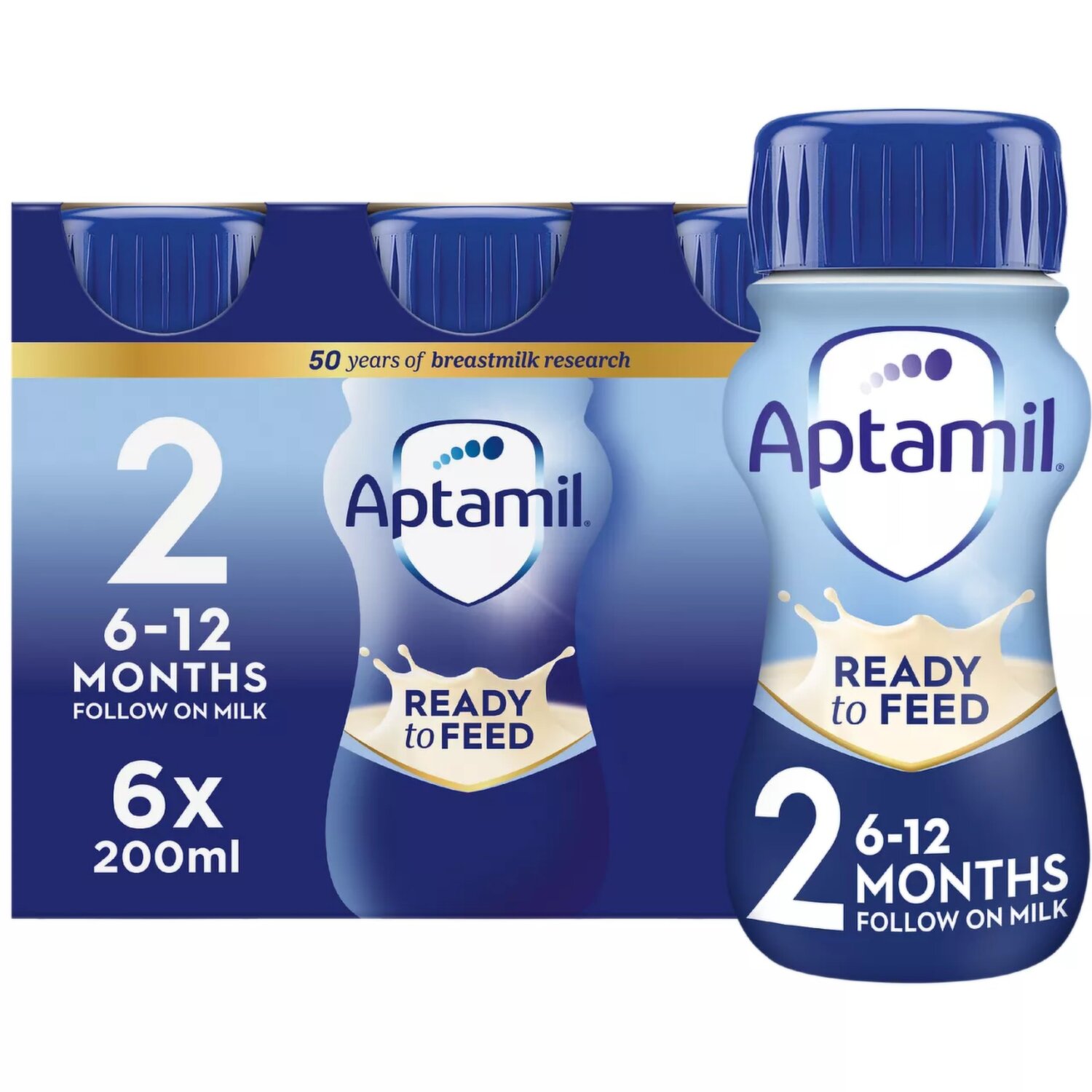 Aptamil 2 Follow On Baby Milk Ready to Drink Liquid Formula, 6-12 Months,  200 ml, Pack of 6 - Dunnes Stores